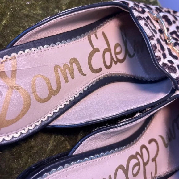 Sam Edelman Linnie Leopard Calf Hair Mule Loafers Tan Brown US 7M EUR 37 - Picture 8 of 11